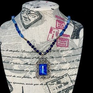 Stone beads and large square pendant